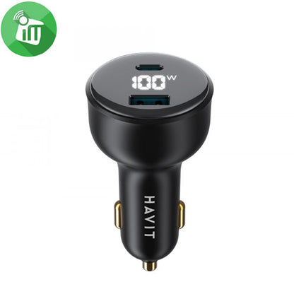 Auto nabíjačka HAVIT CC100W Display, 100W, 5A, 1 x USB-A - 1 x USB-C, Čierna