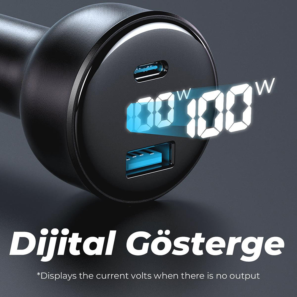 Auto nabíjačka HAVIT CC100W Display, 100W, 5A, 1 x USB-A - 1 x USB-C, Čierna
