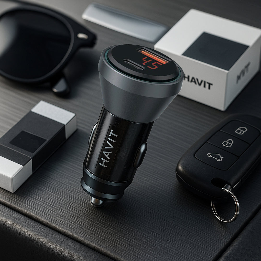 Auto nabíjačka HAVIT CC2017, 45W, 3A, 1 x USB-A - 1 x USB-C, Čierno Modrá