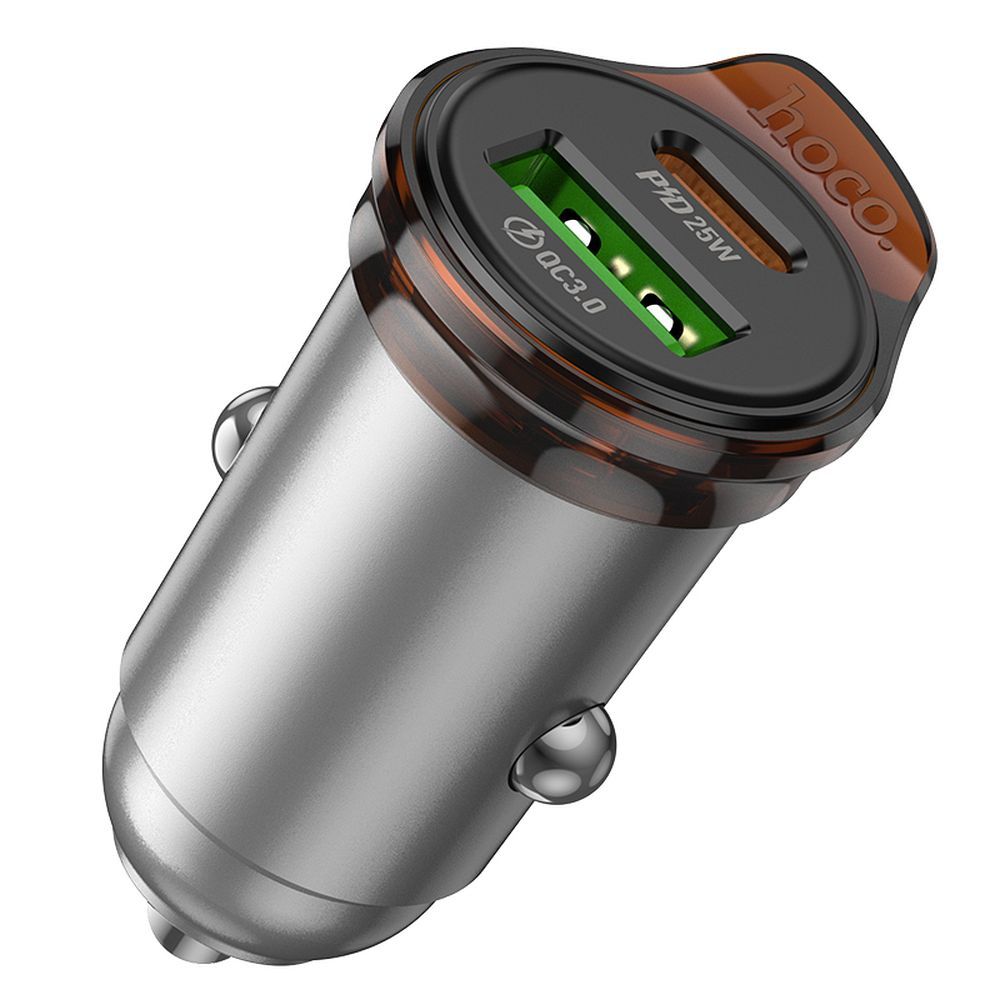 Auto nabíjačka HOCO NZ16A, 43W, 3A, 1 x USB-A - 1 x USB-C, Sivá