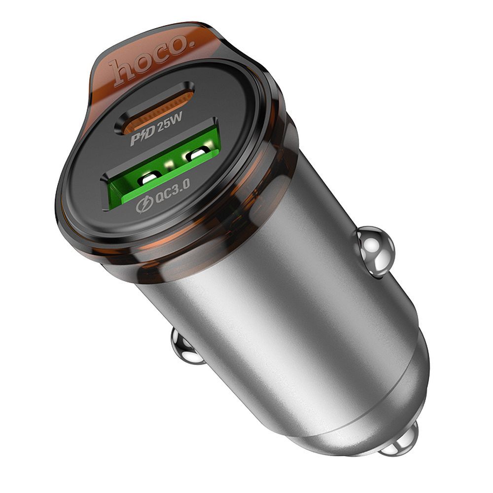 Auto nabíjačka HOCO NZ16A, 43W, 3A, 1 x USB-A - 1 x USB-C, Sivá