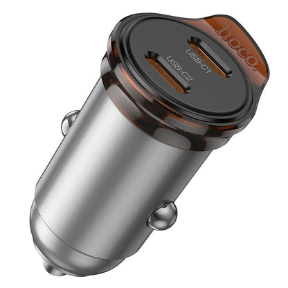 Auto nabíjačka HOCO NZ16B, 45W, 3A, 2 x USB-C, Sivá
