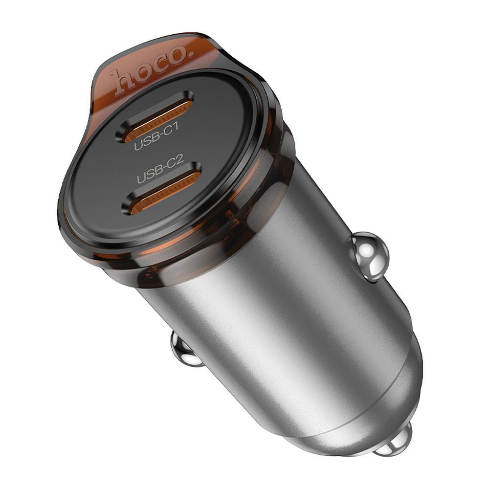 Auto nabíjačka HOCO NZ16B, 45W, 3A, 2 x USB-C, Sivá