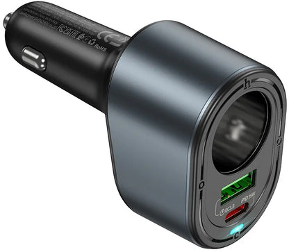 Auto nabíjačka HOCO Z56, 35W, 3A, 1 x USB-A - 1 x USB-C - 1 x Predlžovací kábel do zapaľovača, Čierna