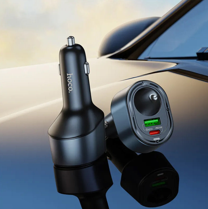 Auto nabíjačka HOCO Z56, 35W, 3A, 1 x USB-A - 1 x USB-C - 1 x Predlžovací kábel do zapaľovača, Čierna