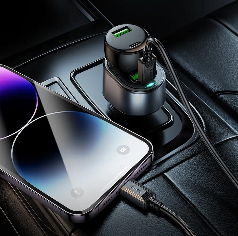 Auto nabíjačka HOCO Z56, 35W, 3A, 1 x USB-A - 1 x USB-C - 1 x Predlžovací kábel do zapaľovača, Čierna