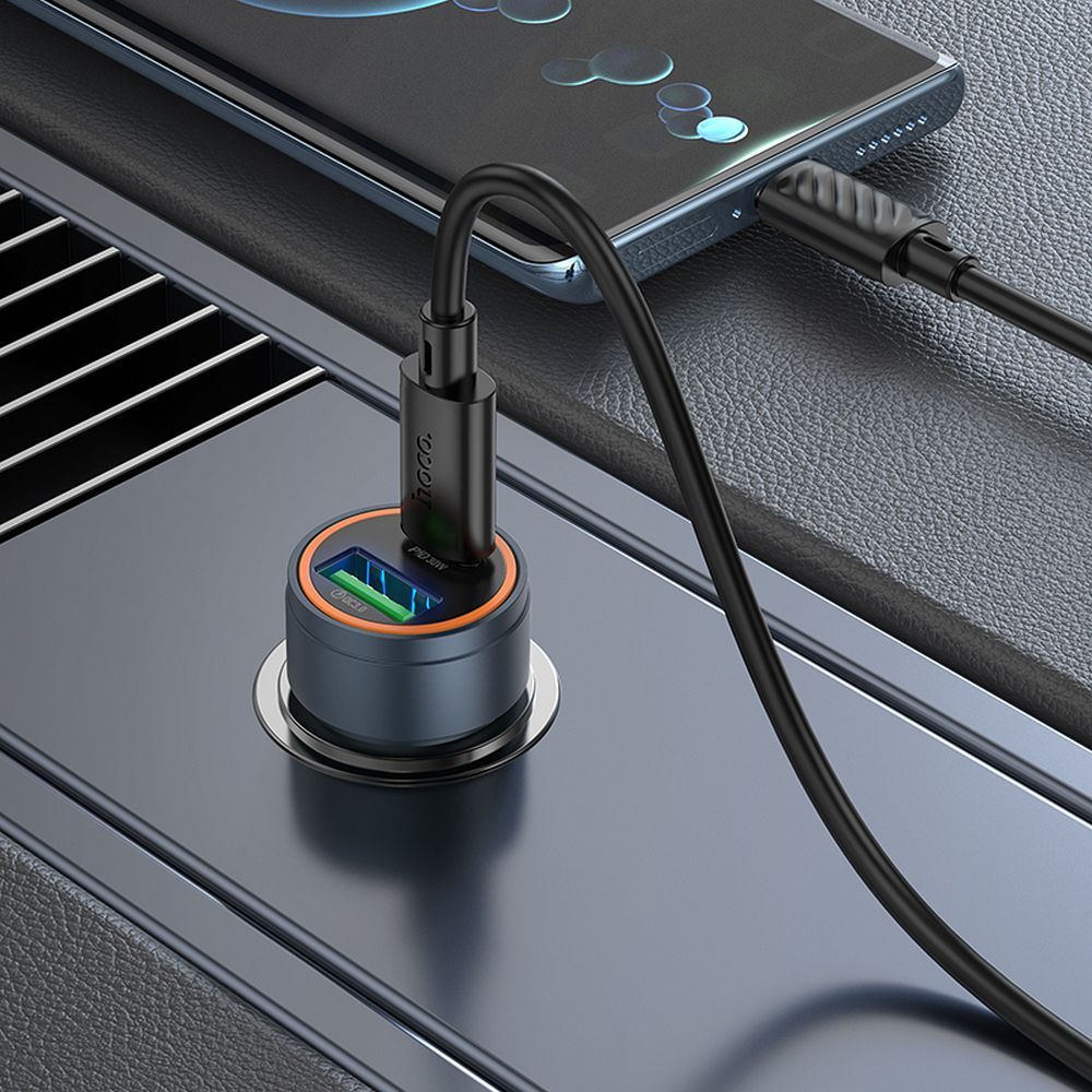 Auto nabíjačka HOCO Z57A, 30W, 3A, 1 x USB-A - 1 x USB-C, Sivá