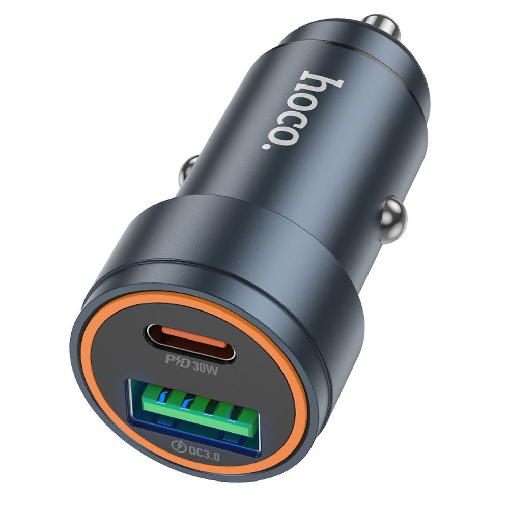 Auto nabíjačka HOCO Z57A, 30W, 3A, 1 x USB-A - 1 x USB-C, Sivá