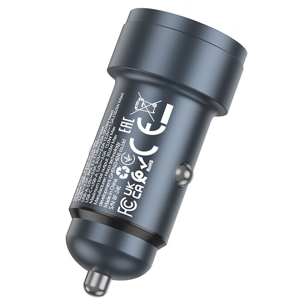 Auto nabíjačka HOCO Z57A, 30W, 3A, 1 x USB-A - 1 x USB-C, Sivá