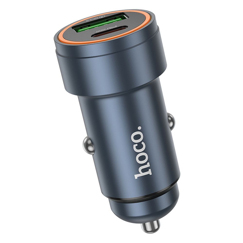 Auto nabíjačka HOCO Z57A, 30W, 3A, 1 x USB-A - 1 x USB-C, Sivá