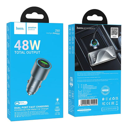 Auto nabíjačka HOCO Z60, 48W, 3A, 1 x USB-A - 1 x USB-C, Čierna