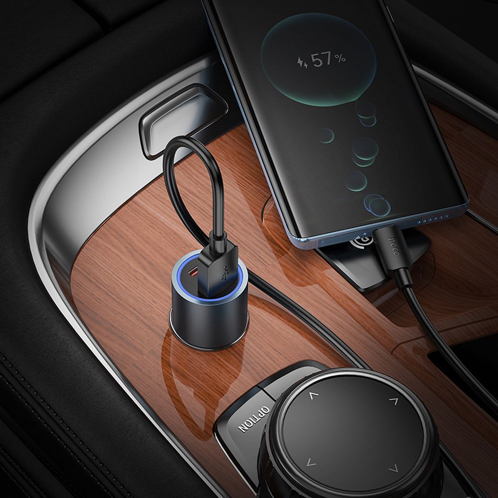 Auto nabíjačka HOCO Z60, 48W, 3A, 1 x USB-A - 1 x USB-C, Čierna