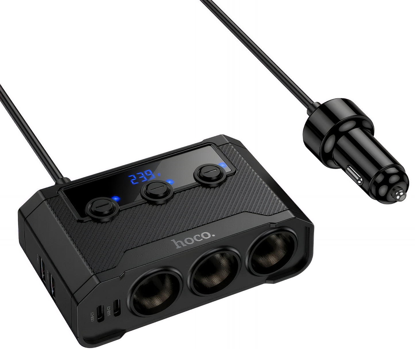 Auto nabíjačka HOCO Z64, 15.5W, 3.1A, 2 x USB-A - 2 x USB-C - 3 x Rozšírenie Zapaľovača, Čierna