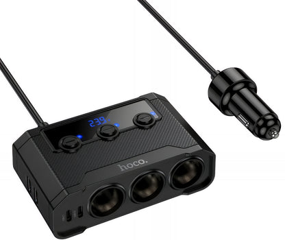 Auto nabíjačka HOCO Z64, 15.5W, 3.1A, 2 x USB-A - 2 x USB-C - 3 x Rozšírenie Zapaľovača, Čierna