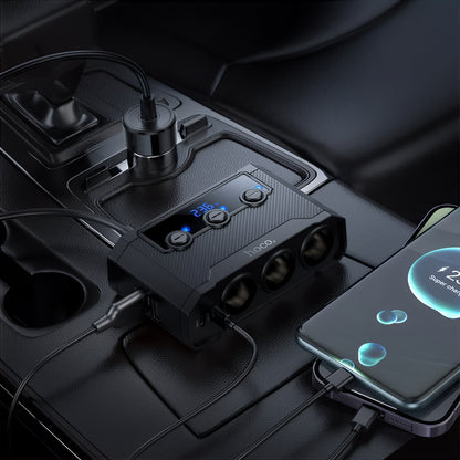 Auto nabíjačka HOCO Z64, 15.5W, 3.1A, 2 x USB-A - 2 x USB-C - 3 x Rozšírenie Zapaľovača, Čierna