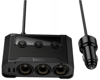 Auto nabíjačka HOCO Z64, 15.5W, 3.1A, 2 x USB-A - 2 x USB-C - 3 x Rozšírenie Zapaľovača, Čierna