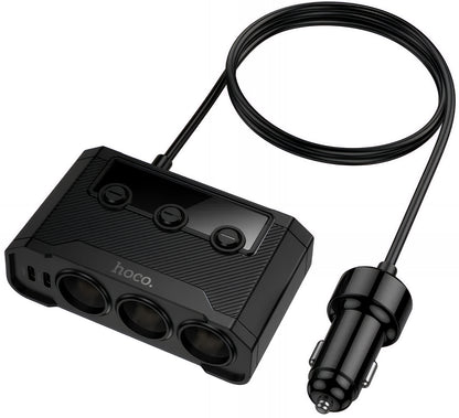 Auto nabíjačka HOCO Z64, 15.5W, 3.1A, 2 x USB-A - 2 x USB-C - 3 x Rozšírenie Zapaľovača, Čierna