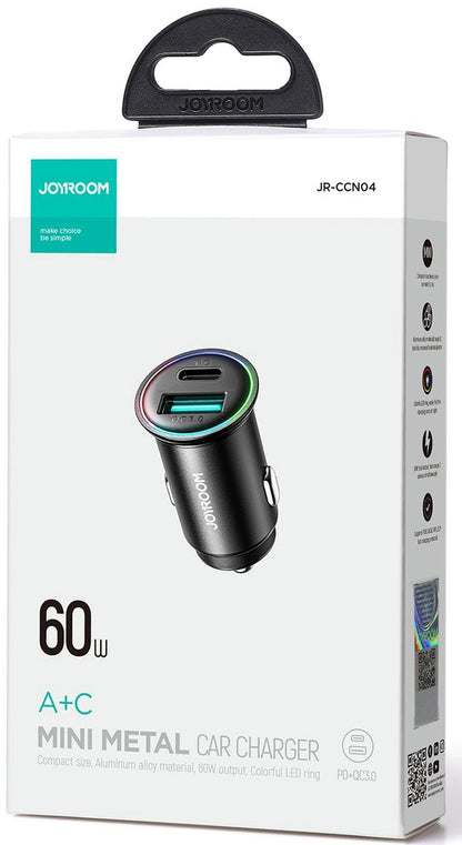 Auto nabíjačka Joyroom JR-CCN04, 60W, 3A, 1 x USB-A - 1 x USB-C, Čierna