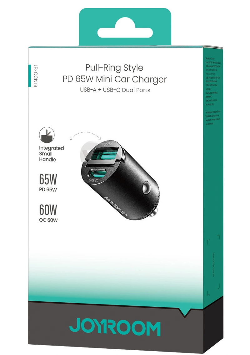 Auto nabíjačka Joyroom JR-CCN18, 65W, 1 x USB-A - 1 x USB-C, čierna