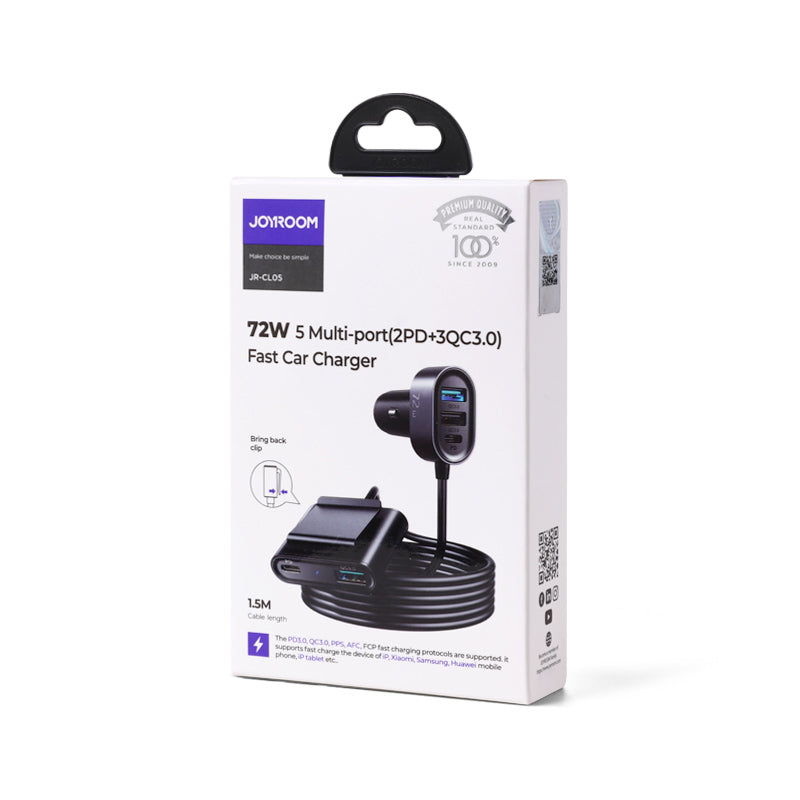 Auto nabíjačka Joyroom JR-CL05, 72W, 3A, 2 x USB-C - 3 x USB-A, Čierna