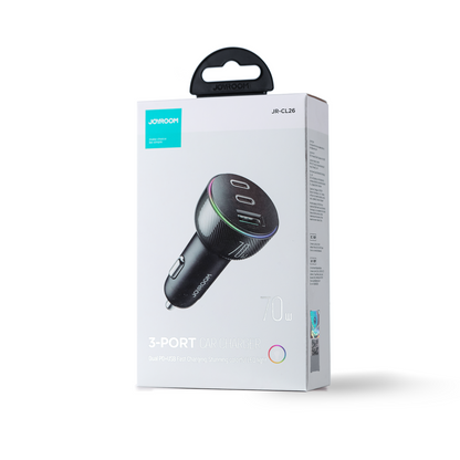 Auto nabíjačka Joyroom JR-CL26, 70W, 4.8A, 1 x USB-A - 2 x USB-C, Čierna