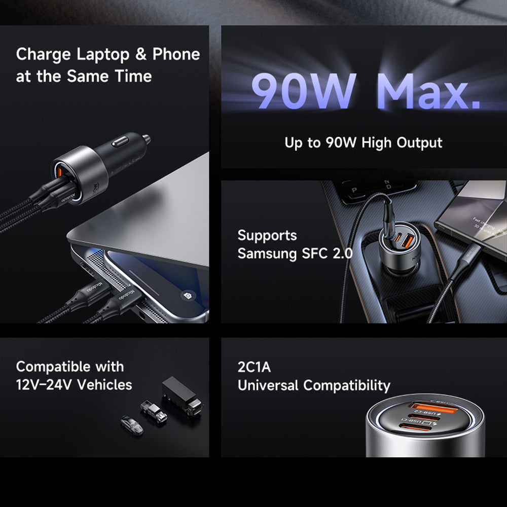 Autonabíjačka McDodo CC-3110 Gana, 90W, 3A, 1 x USB-A - 2 x USB-C, čierna