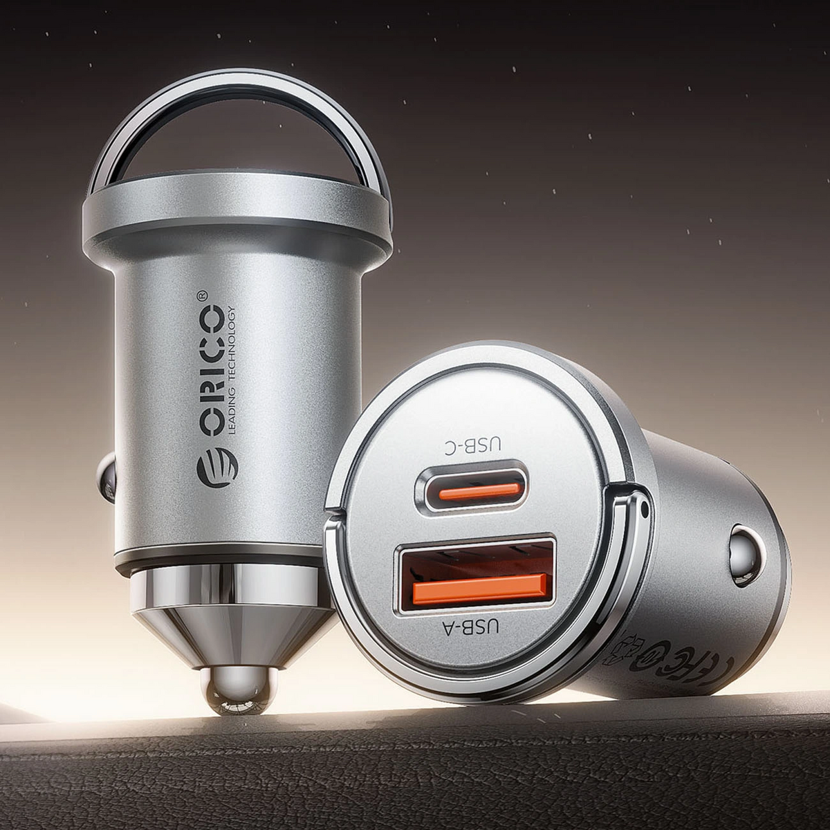 Autonabíjačka Orico MiniRing Pro, 45W, 3A, 1 x USB-A - 1 x USB-C, Strieborná