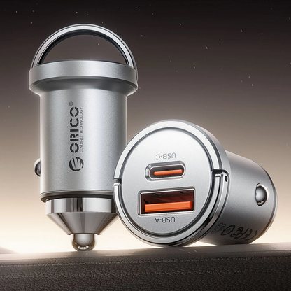 Autonabíjačka Orico MiniRing Pro, 45W, 3A, 1 x USB-A - 1 x USB-C, Strieborná