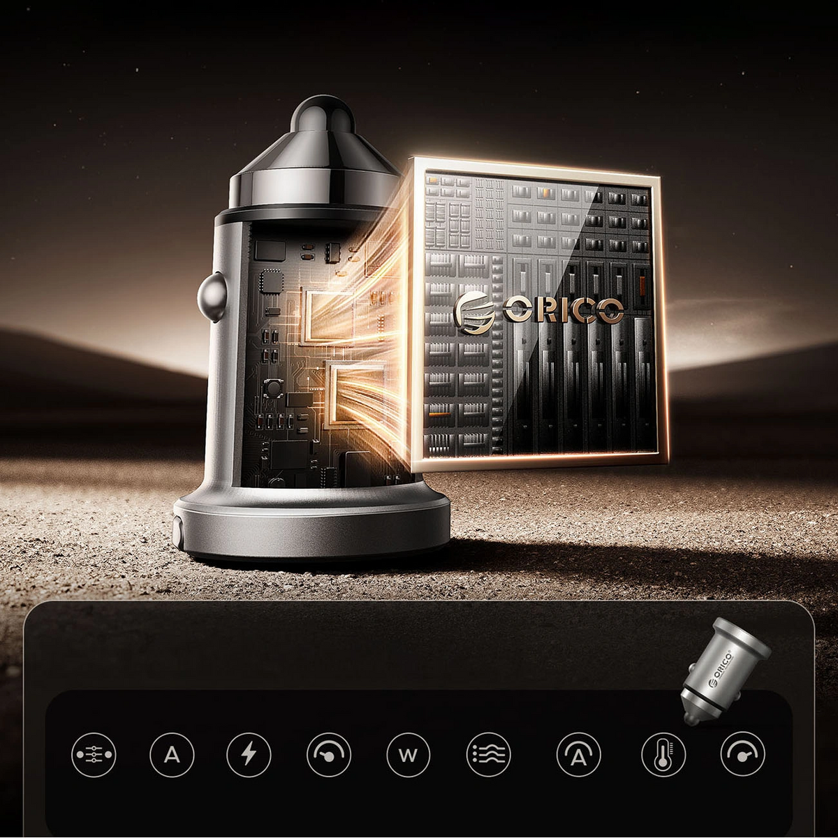 Autonabíjačka Orico MiniRing Pro, 45W, 3A, 1 x USB-A - 1 x USB-C, Strieborná
