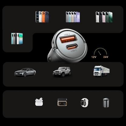 Autonabíjačka Orico MiniRing Pro, 45W, 3A, 1 x USB-A - 1 x USB-C, Strieborná