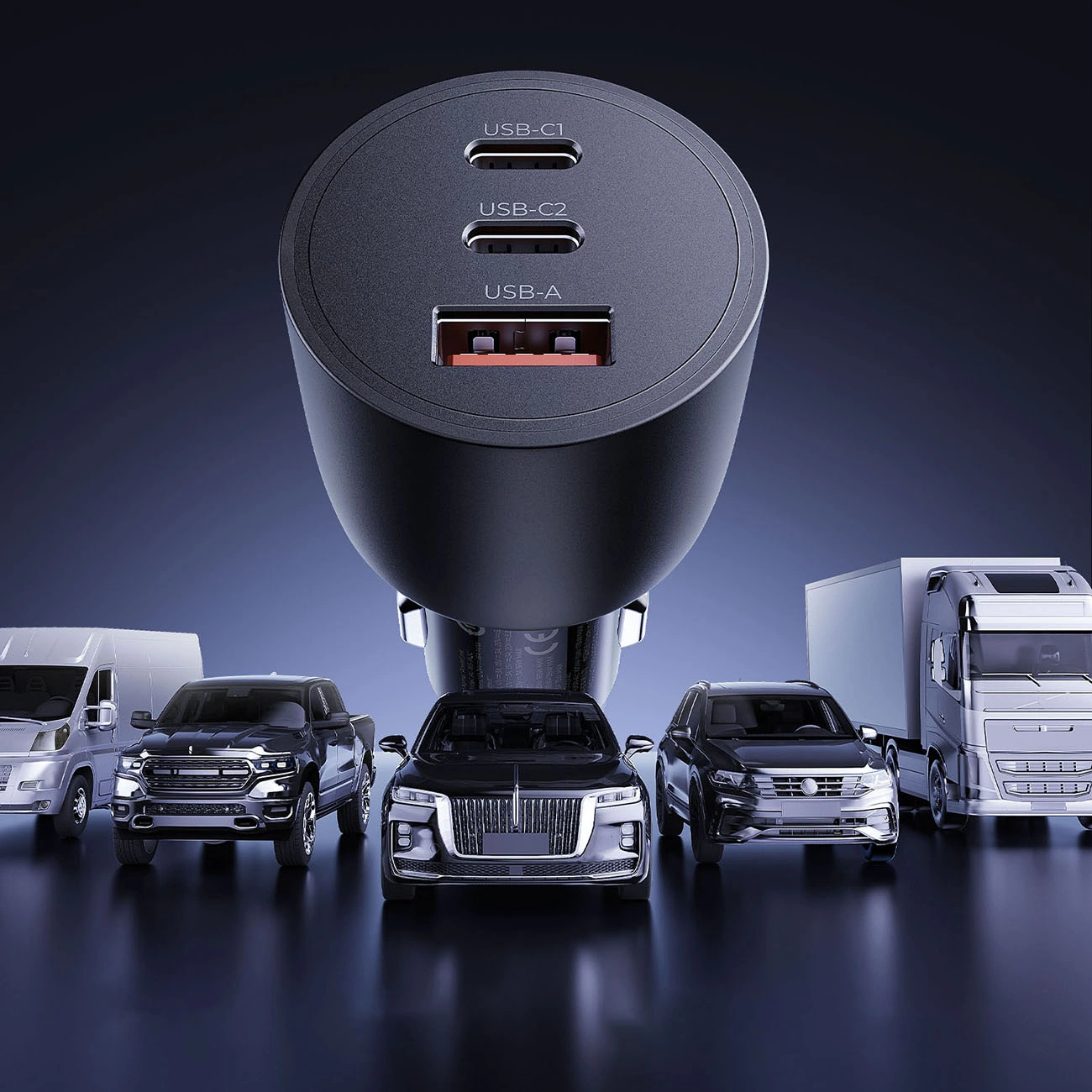 Autonabíjačka Orico PowerLink, 165W, 5A, 1 x USB-A - 2 x USB-C, Čierna