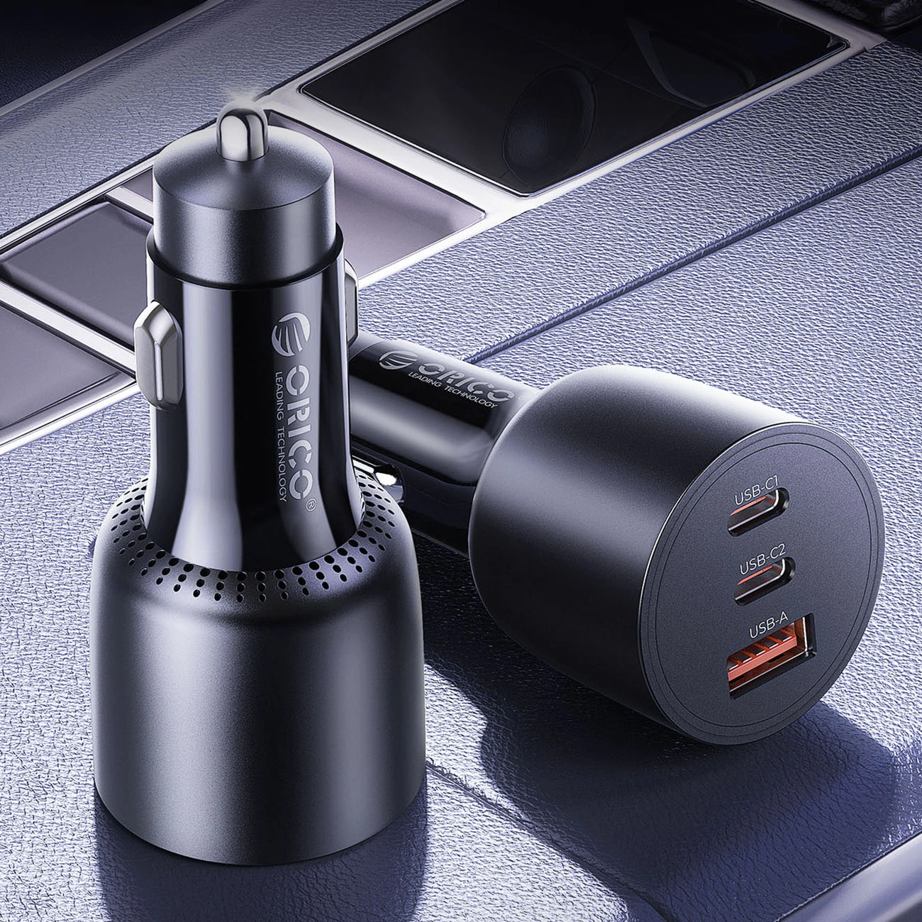 Autonabíjačka Orico PowerLink, 165W, 5A, 1 x USB-A - 2 x USB-C, Čierna
