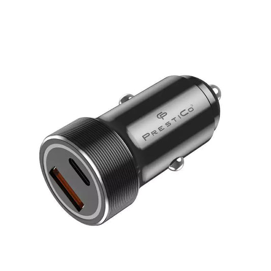 Auto nabíjačka Prestico K2A, 20W, 3A, 1 x USB-A - 1 x USB-C, Čierna