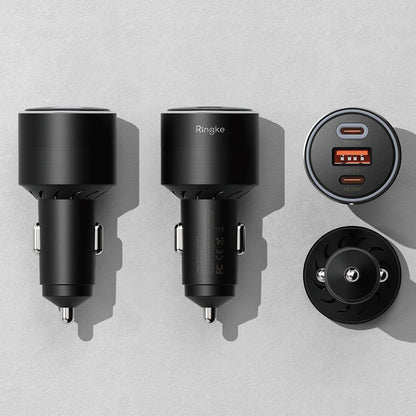 Ringke Car Charger, 30W, 3A, 1 x USB-A - 2 x USB-C, Black