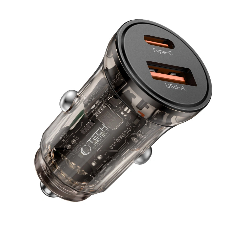 Auto nabíjačka Tech-Protect CC01, 45W, 5A, 1 x USB-A - 1 x USB-C, čierna