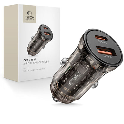Auto nabíjačka Tech-Protect CC01, 45W, 5A, 1 x USB-A - 1 x USB-C, čierna