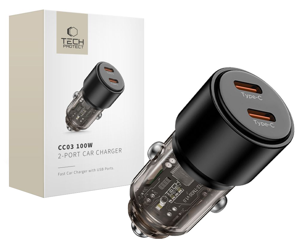 Auto nabíjačka Tech-Protect CC03, 100W, 3,25A, 2 x USB-C, čierna