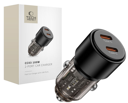 Auto nabíjačka Tech-Protect CC03, 100W, 3,25A, 2 x USB-C, čierna
