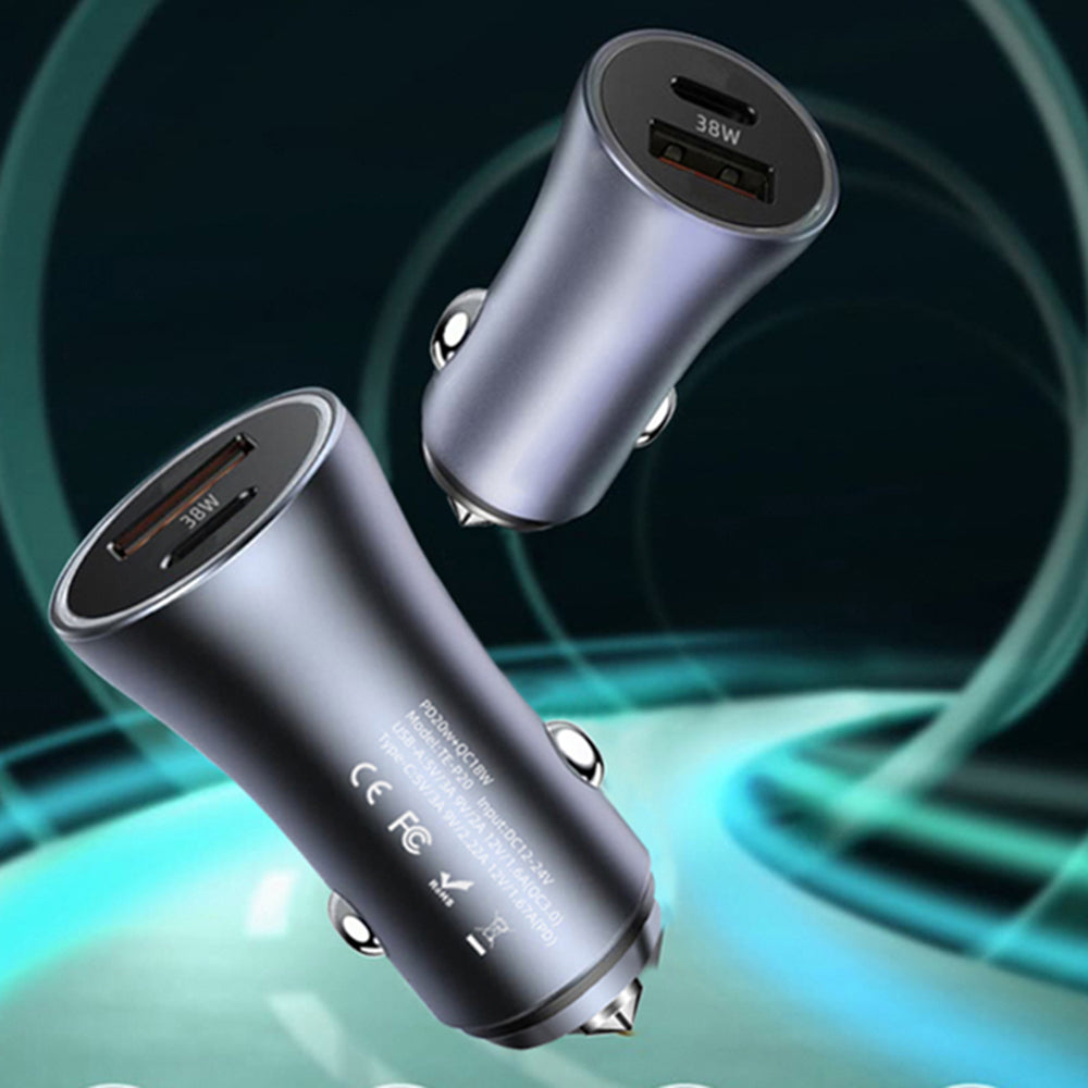 Techsuit C3 RescueVolt Car Charger, 48W, 3A, 1 x USB-A - 1 x USB-C, Gray