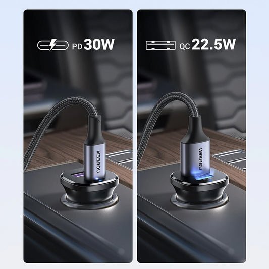 Auto nabíjačka UGREEN EC305, 30W, 3A, 1 x USB-A - 1 x USB-C, Čierna