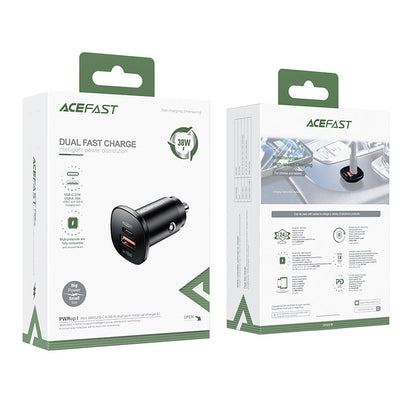 Auto nabíjačka Acefast B1, 38W, 3A, 1 x USB-A - 1 x USB-C, Čierna