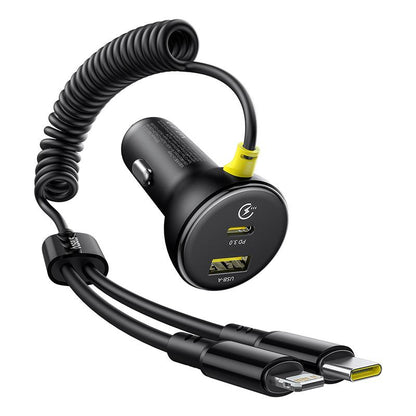 Auto nabíjačka s káblom USB-C / Lightning Baseus Circular, 60W, 3A, 1 x USB-A - 1 x USB-C, Čierna C00035902121-00
