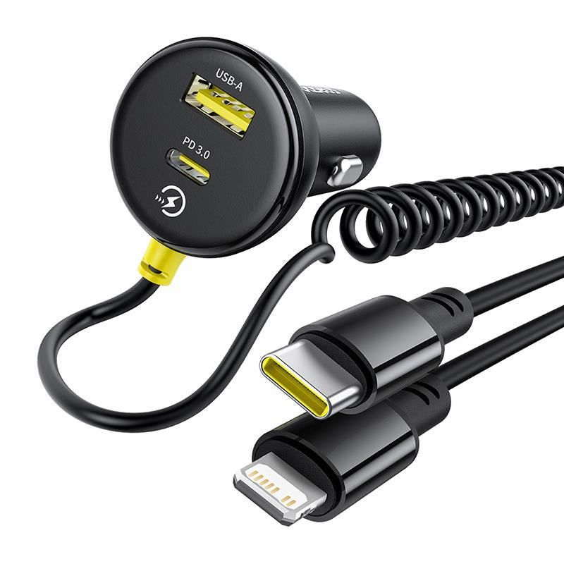 Auto nabíjačka s káblom USB-C / Lightning Baseus Circular, 60W, 3A, 1 x USB-A - 1 x USB-C, Čierna C00035902121-00