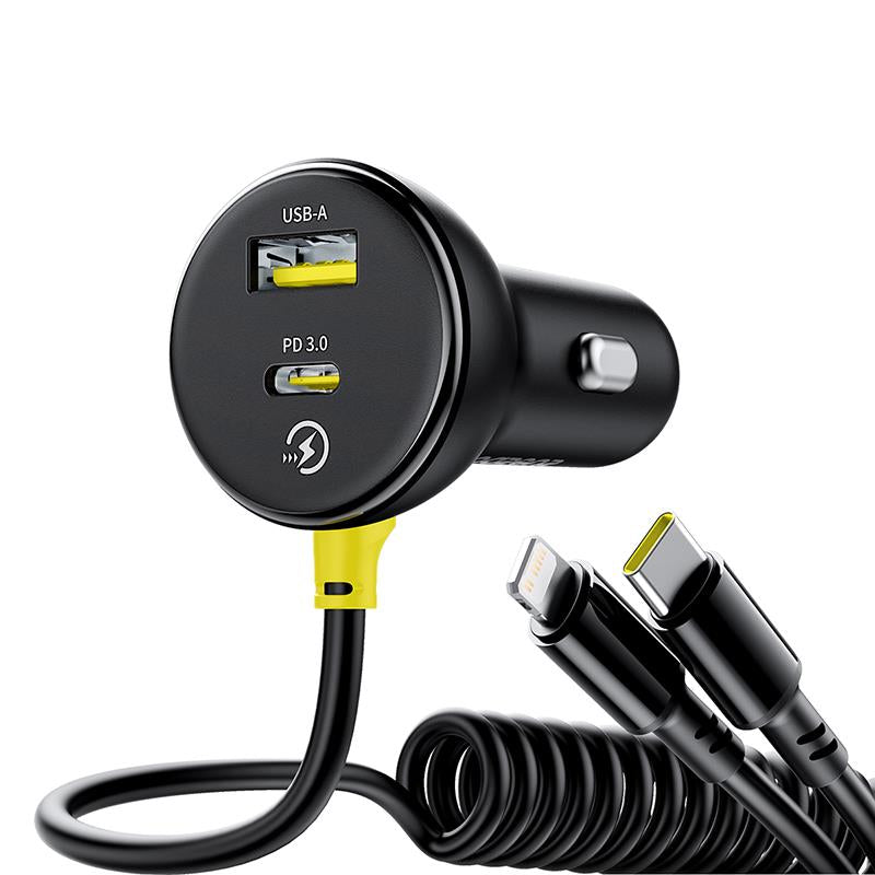 Auto nabíjačka s káblom USB-C / Lightning Baseus Circular, 60W, 3A, 1 x USB-A - 1 x USB-C, Čierna C00035902121-00