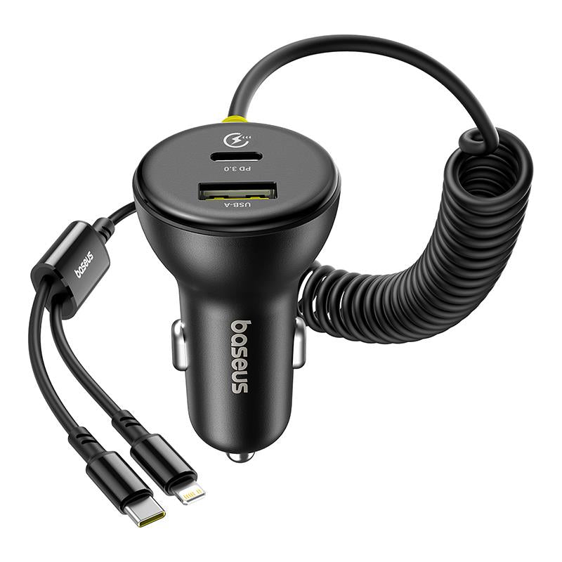 Auto nabíjačka s káblom USB-C / Lightning Baseus Circular, 60W, 3A, 1 x USB-A - 1 x USB-C, Čierna C00035902121-00
