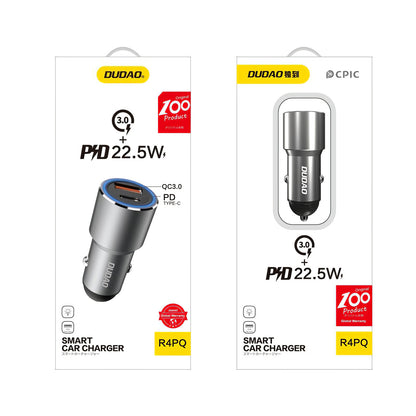 USB autonabíjačka Dudao R4PQ, 1 x USB - 1 x USB Typ-C, 22,5 W, Quick Charge - Power Delivery, sivá