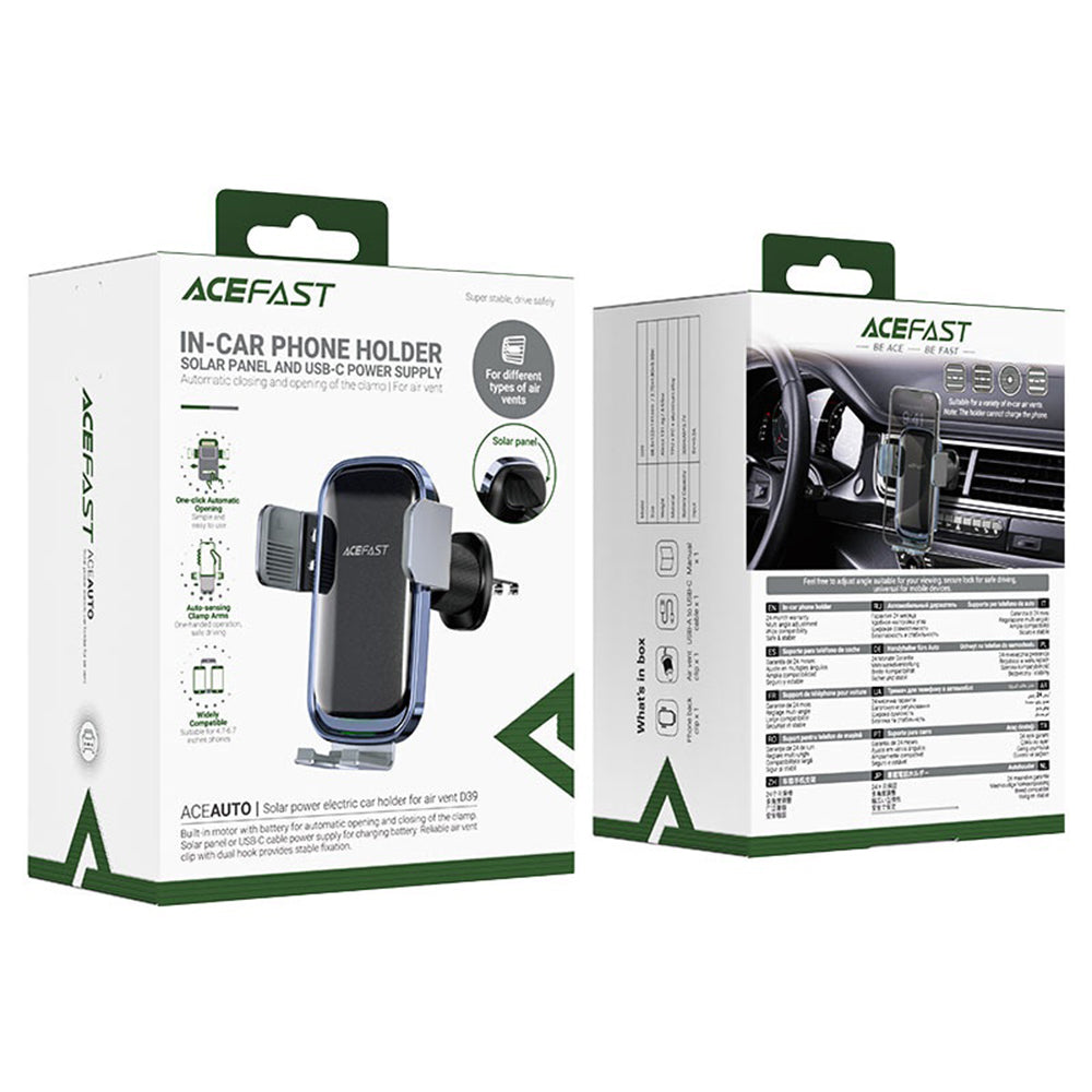 Bezdrôtová autonabíjačka Acefast D39 so solárnym panelom, 15W, 1.67A, čierna