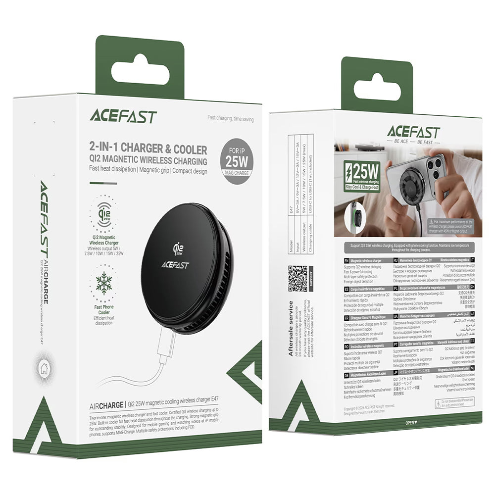 Bezdrôtová sieťová nabíjačka Acefast E47 2v1, 25W, čierna