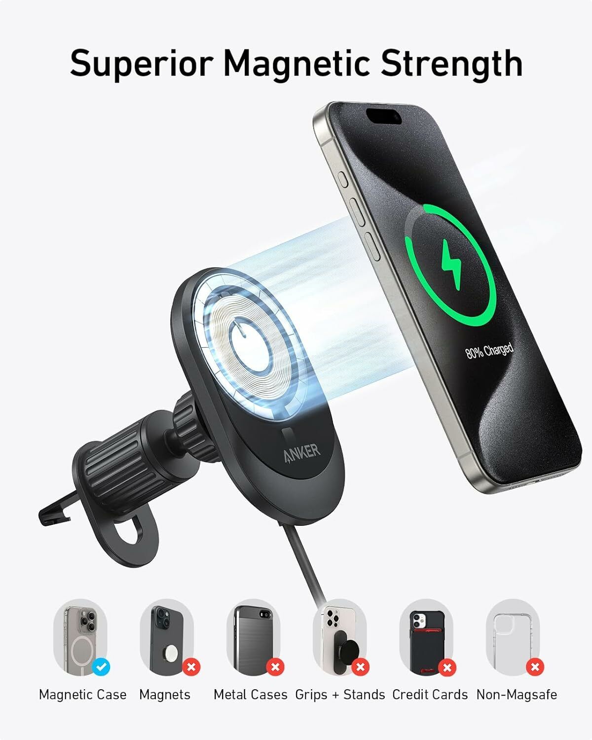 Anker MagGo Wireless Car Charger, 15W, 1.67A, Black B2932G11