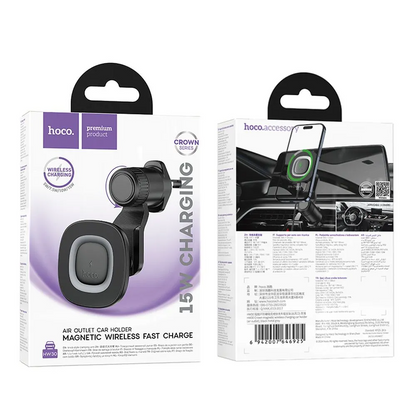 Bezdrôtová autonabíjačka HOCO HW30, 15W, 1.67A, Čierna